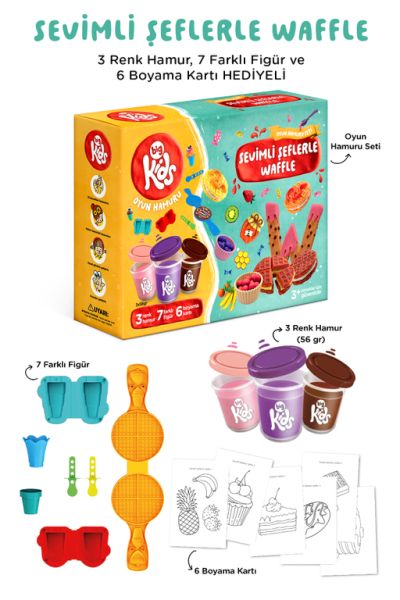 Sevimli Şeflerle Waffle Oyun Hamuru Seti (16 Parça - 340 Gr)